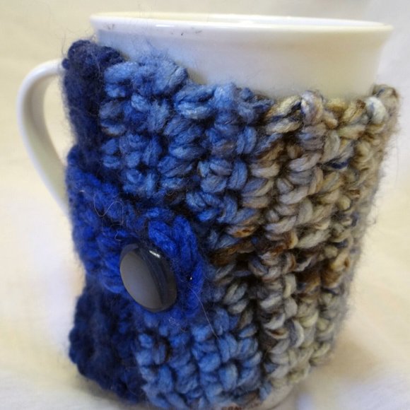 Blue Coffee Mug Cozy Keep It Hot Cover Cup Sleeve Crochet Cozi Tea Drink NWT - Picture 6 of 7